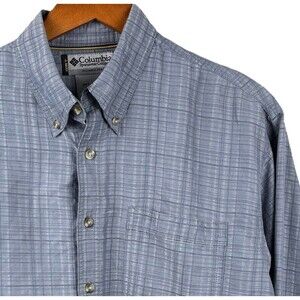 Columbia GRT Mens Medium Blue Grey Plaid Button Down Shirt Long Sleeve Outdoor